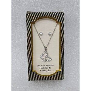 Butterfly Pendant Necklace & Earring Set Crystals 18" Adjustable Silver-Tone